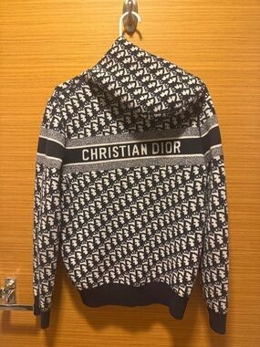 Dior Navy & White Logo Knit Hoodie REVERSIBLE. Worn twice. 100%Cashmere.